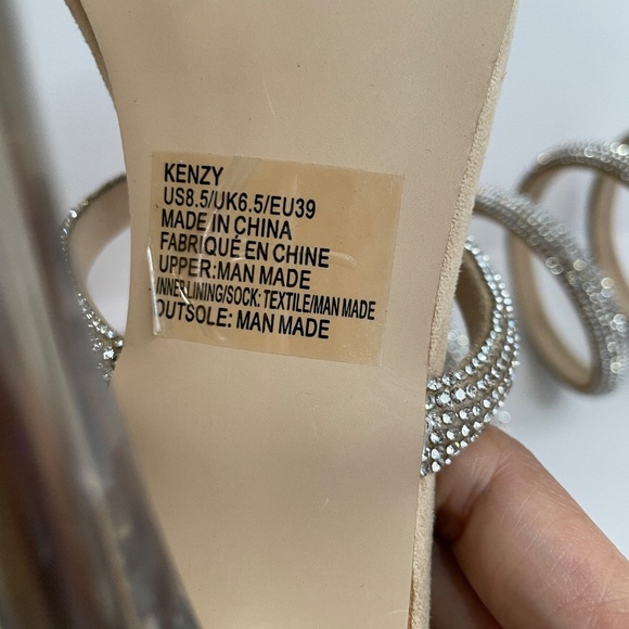 Shoedazzle Womens Open Toe Silver and Nude Heels Size 8.5 Jewel Sparkle Stringy - Picture 4 of 14